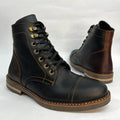 Botas para Hombre en Cuero Negro x Coñac de Caña Media – Diseño Robusto con Suela Antideslizant - Tienda Serrano