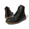 Botas para Hombre en Cuero Negro x Coñac de Caña Media – Diseño Robusto con Suela Antideslizant - Tienda Serrano