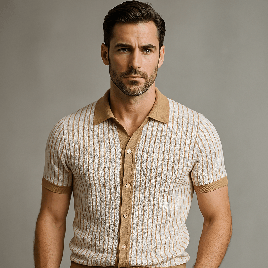 Playera Polo Hombre Casual Manga Corta Listrada con Detalles Ocos - Montserrat